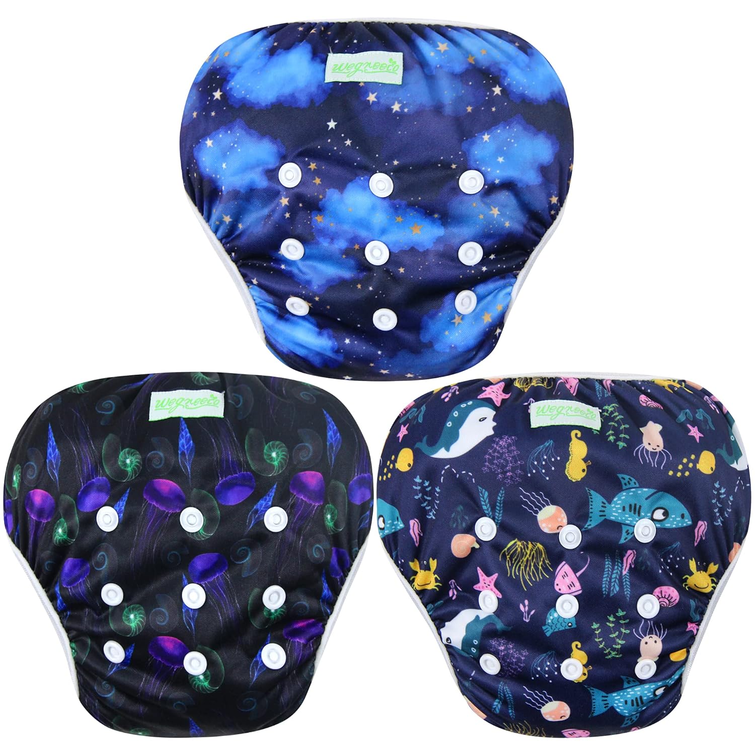 251230195223489_1 wegreeco Baby & Toddler Snap One Size Adjustable Reusable Baby Swim Diaper (Diving, Ocean, Turtle, Large, 3 Pack) - Image 1